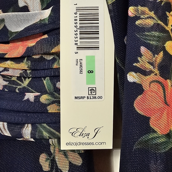 Eliza J Floral Long Sleeve Mesh Dress Navy Multicolored NWT - Picture 5 of 11